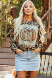 Pumpkin Graphic Leopard Round Neck Long Sleeve Sweatshirt - Trendsi - Flyclothing LLC