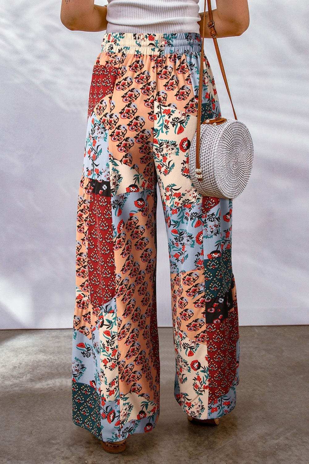 Full Size Drawstring Printed Wide Leg Pants - Trendsi - Flyclothing LLC