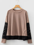 Sheer Lace Patchwork Casual Long Sleeve Tee - Trendsi - Flyclothing LLC