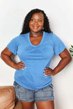 Double Take Ruched V-Neck Short Sleeve T-Shirt - Trendsi - Flyclothing LLC