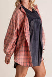 Exposed Seam Plaid Collared Neck Long Sleeve Shirt - Trendsi - Flyclothing LLC