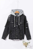 Distressed Drawstring Long Sleeve Hooded Denim Jacket - Trendsi - Flyclothing LLC