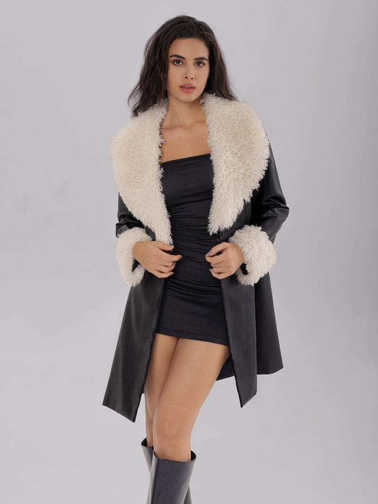 Fuzzy Long Sleeve Longline Coat - Trendsi - Flyclothing LLC