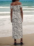 Slit Animal Print Off-Shoulder Midi Dress - Trendsi - Flyclothing LLC