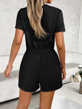 Tied Round Neck Short Sleeve Romper - Trendsi - Flyclothing LLC