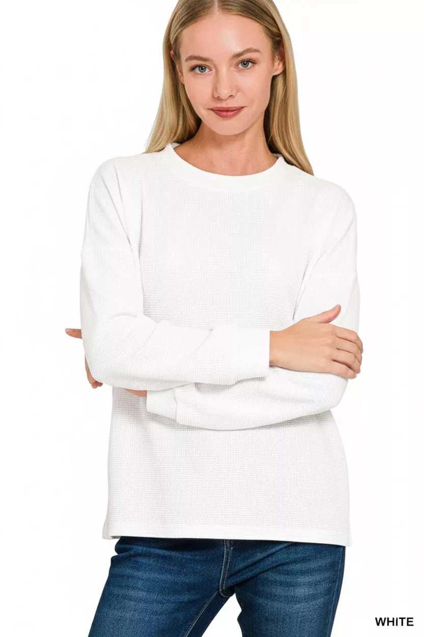 Zenana Double Knit Round Neck Long Sleeve Top - Trendsi - Flyclothing LLC
