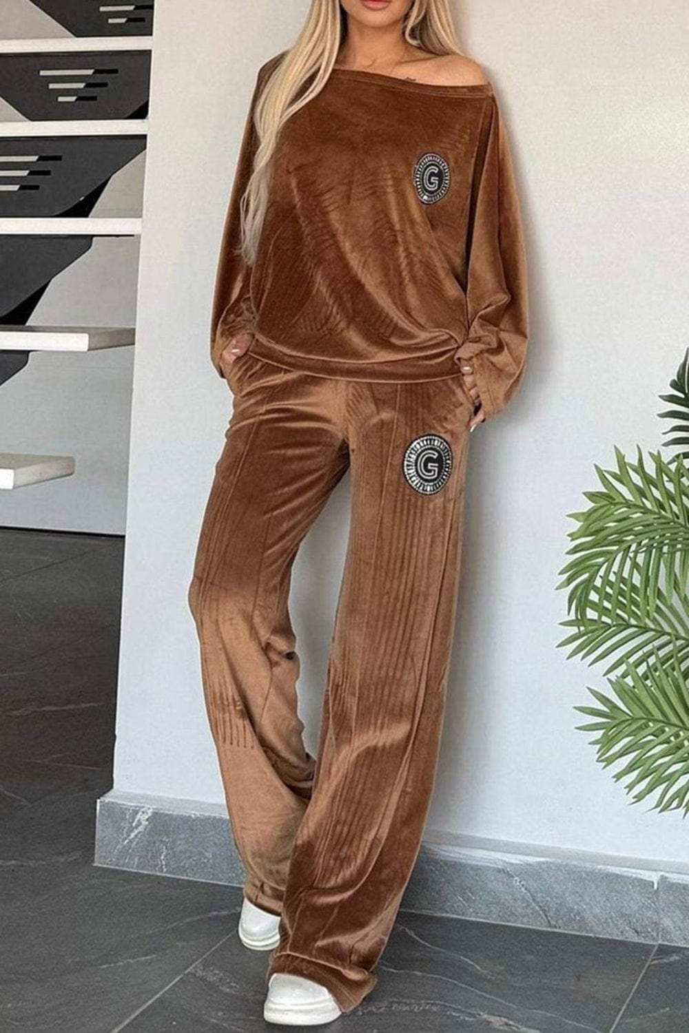 Full Size Boat Neck Long Sleeve Top and Pants Set - Trendsi - Flyclothing LLC