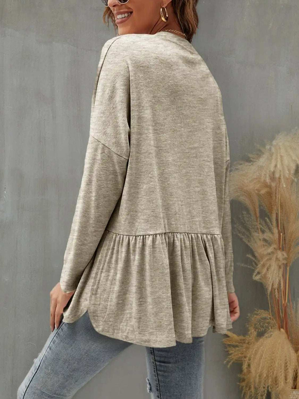 Ruffled Button Up Long Sleeve Cardigan - Trendsi - Flyclothing LLC