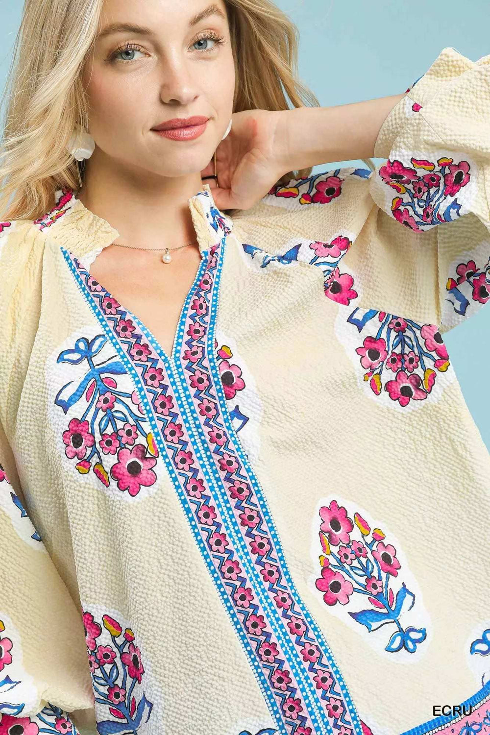 Umgee Boho Floral Print Tunic Blouse - Trendsi - Flyclothing LLC