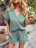 Notched Short Sleeve Top and Shorts Set - Trendsi - Flyclothing LLC
