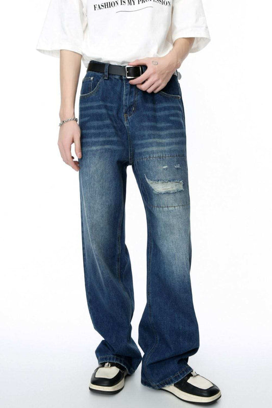 Men's Distressed Applique Straight Jeans - Trendsi - Flyclothing LLC