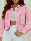 Studded Button Up Denim Jacket - Trendsi - Flyclothing LLC