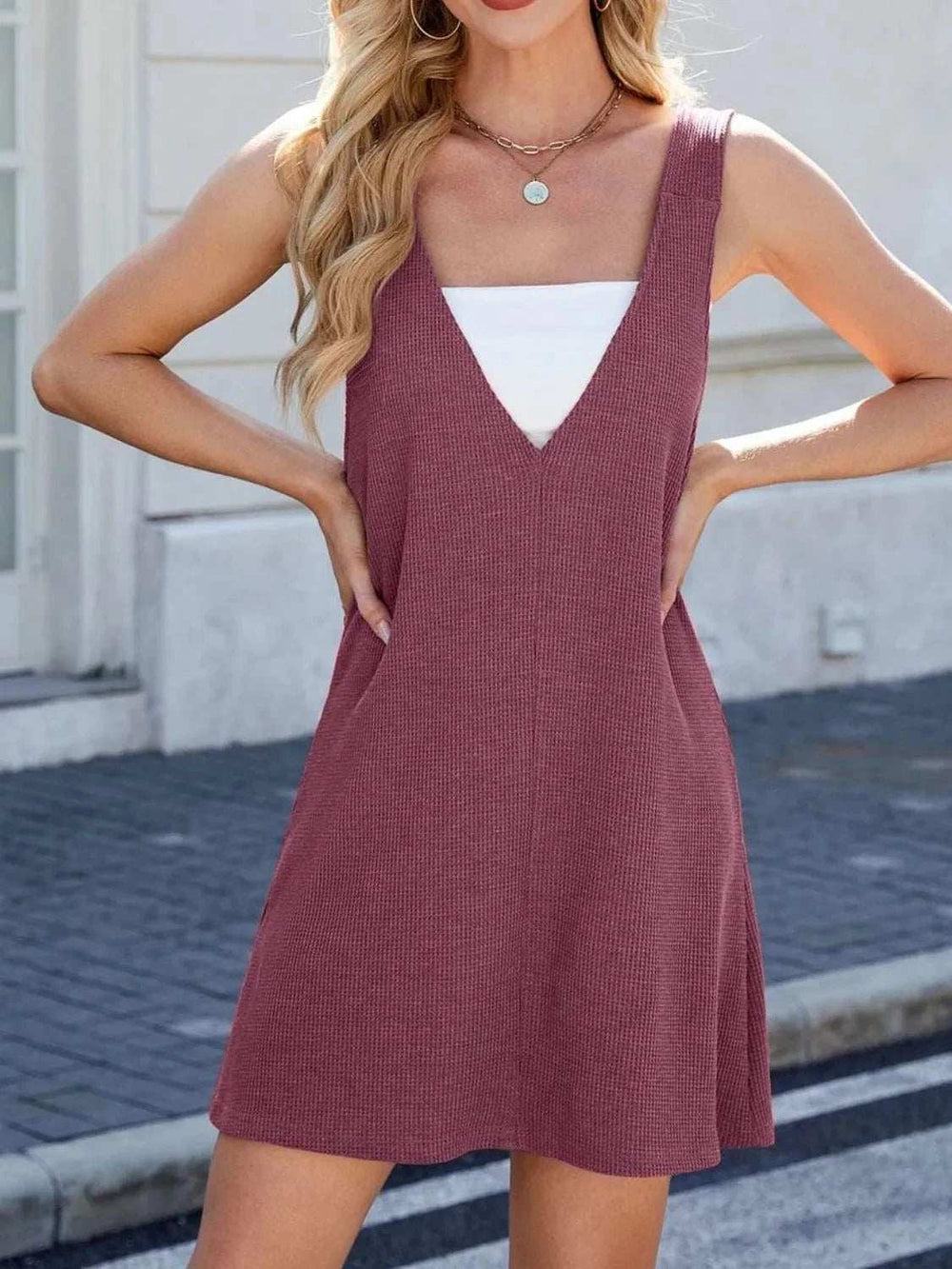 V-Neck Wide Strap Overalls Dress - Trendsi - Flyclothing LLC
