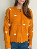 Heart Round Neck Zip Up Cardigan - Trendsi - Flyclothing LLC