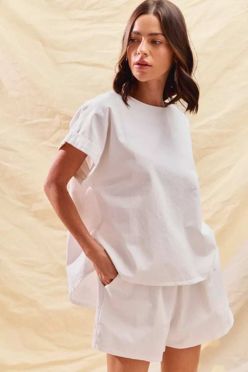 SO ME Round Neck Short Sleeve Top and Shorts Set - Trendsi - Flyclothing LLC