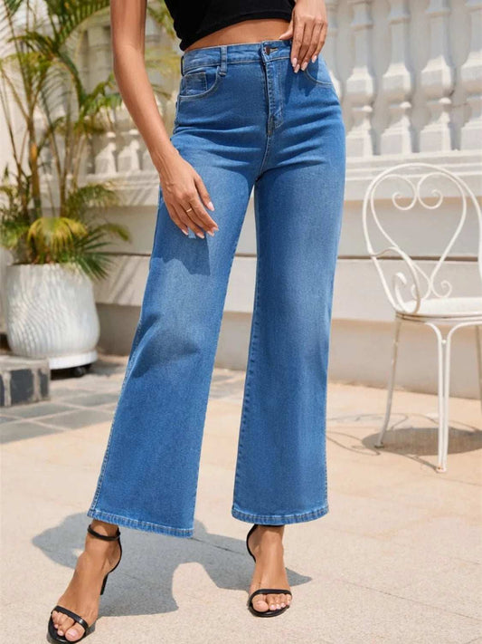 High Rise Wide Leg Jeans - Trendsi - Flyclothing LLC