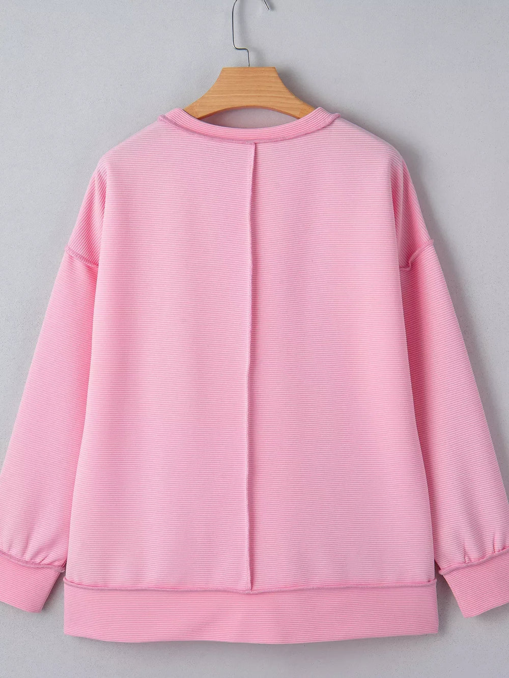 Horizontal Ribbed Exposed Seam Detail Drop Shoulder Baggy Pullover - Trendsi - Flyclothing LLC