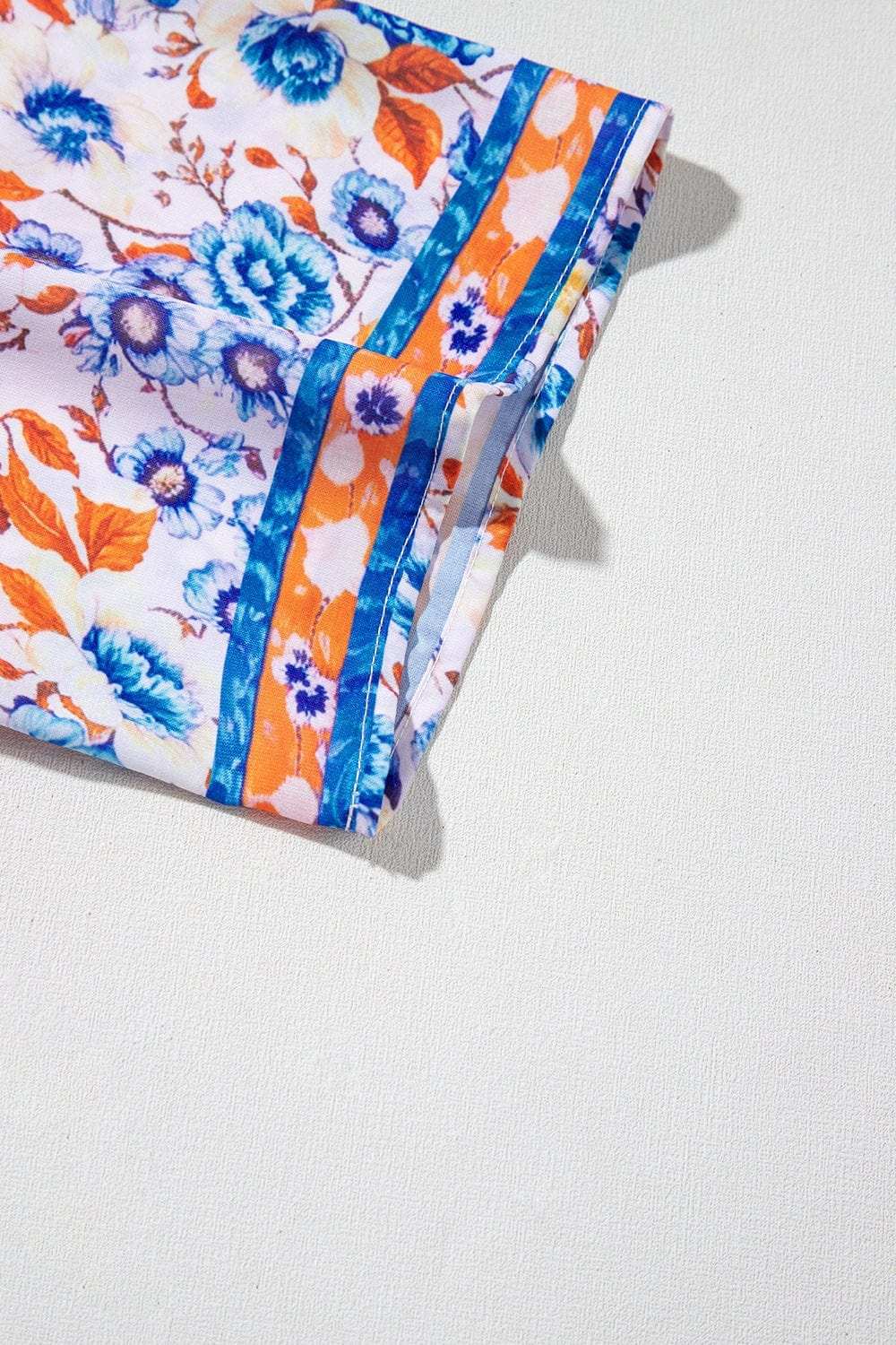 Mixed Floral Print Tie Neck Short Sleeve Dress - Trendsi - Flyclothing LLC