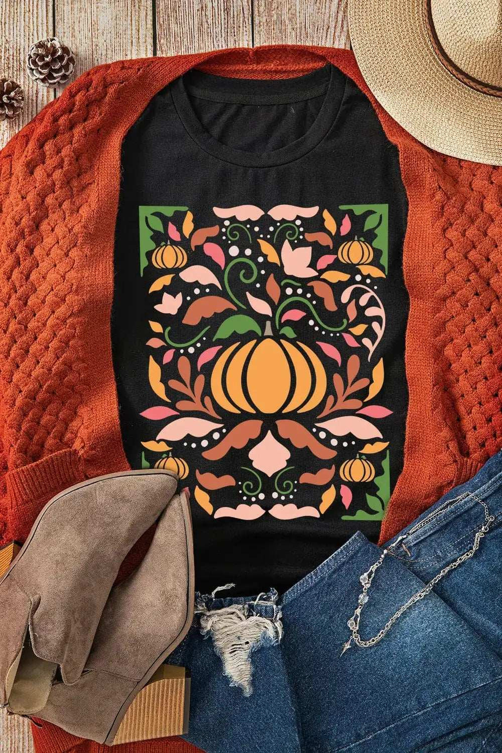 Graphic Round Neck Short Sleeve T-Shirt - Trendsi - Flyclothing LLC