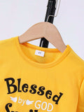 Children's Round Neck Letter Graphic T-Shirt and Distressed Jeans Set - Trendsi - Flyclothing LLC