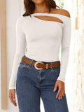 Cutout Asymmetrical Neck Long Sleeve T-Shirt - Trendsi - Flyclothing LLC