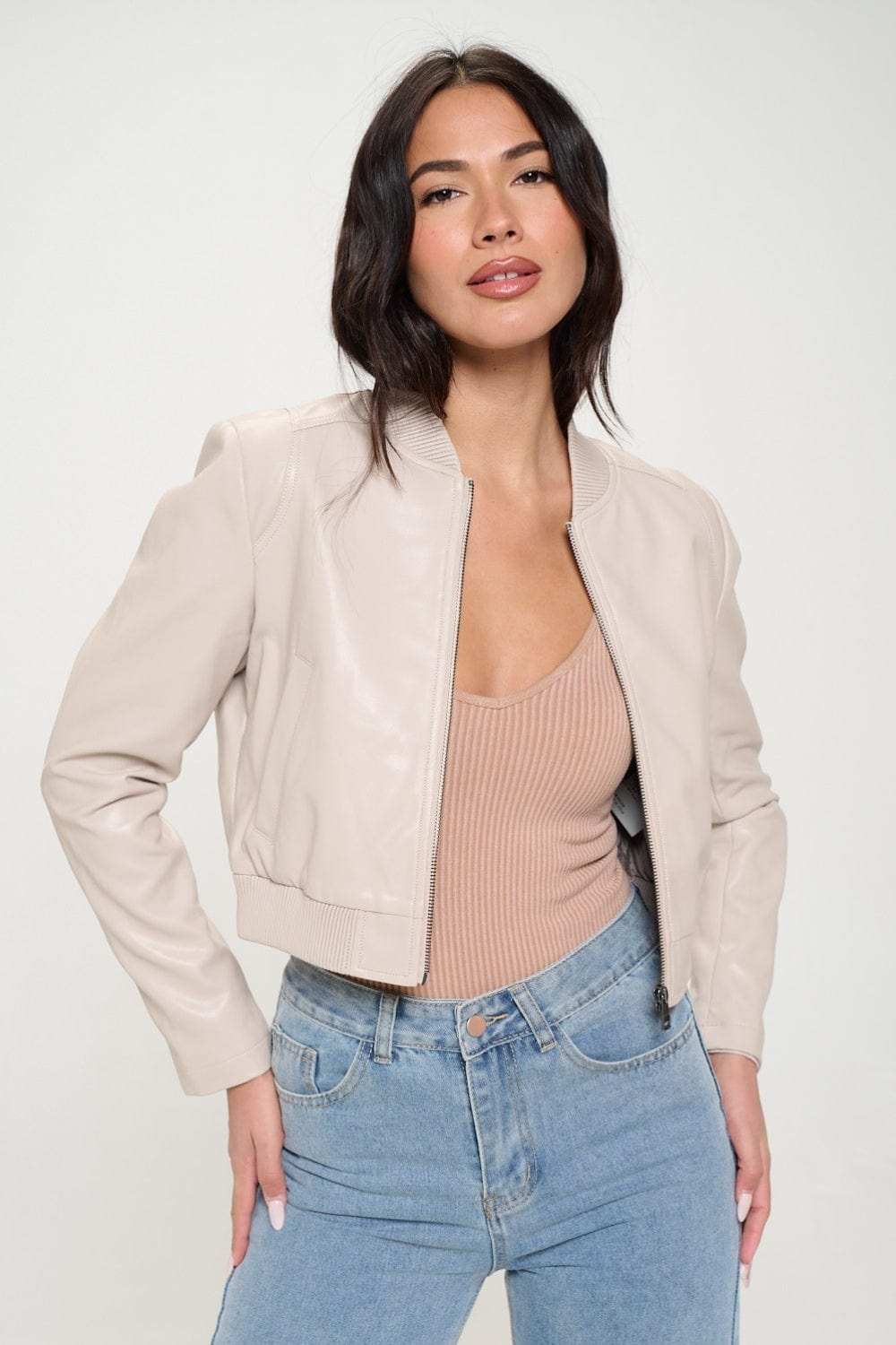 Coalition LA Zip Up Cropped Bomber Jacket - Trendsi - Flyclothing LLC