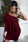 Plus Size One-Shoulder Half Sleeve Mini Dress - Trendsi - Flyclothing LLC