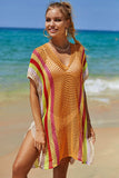 Double Take Openwork Striped Slit Knit Cover Up - Trendsi - Flyclothing LLC
