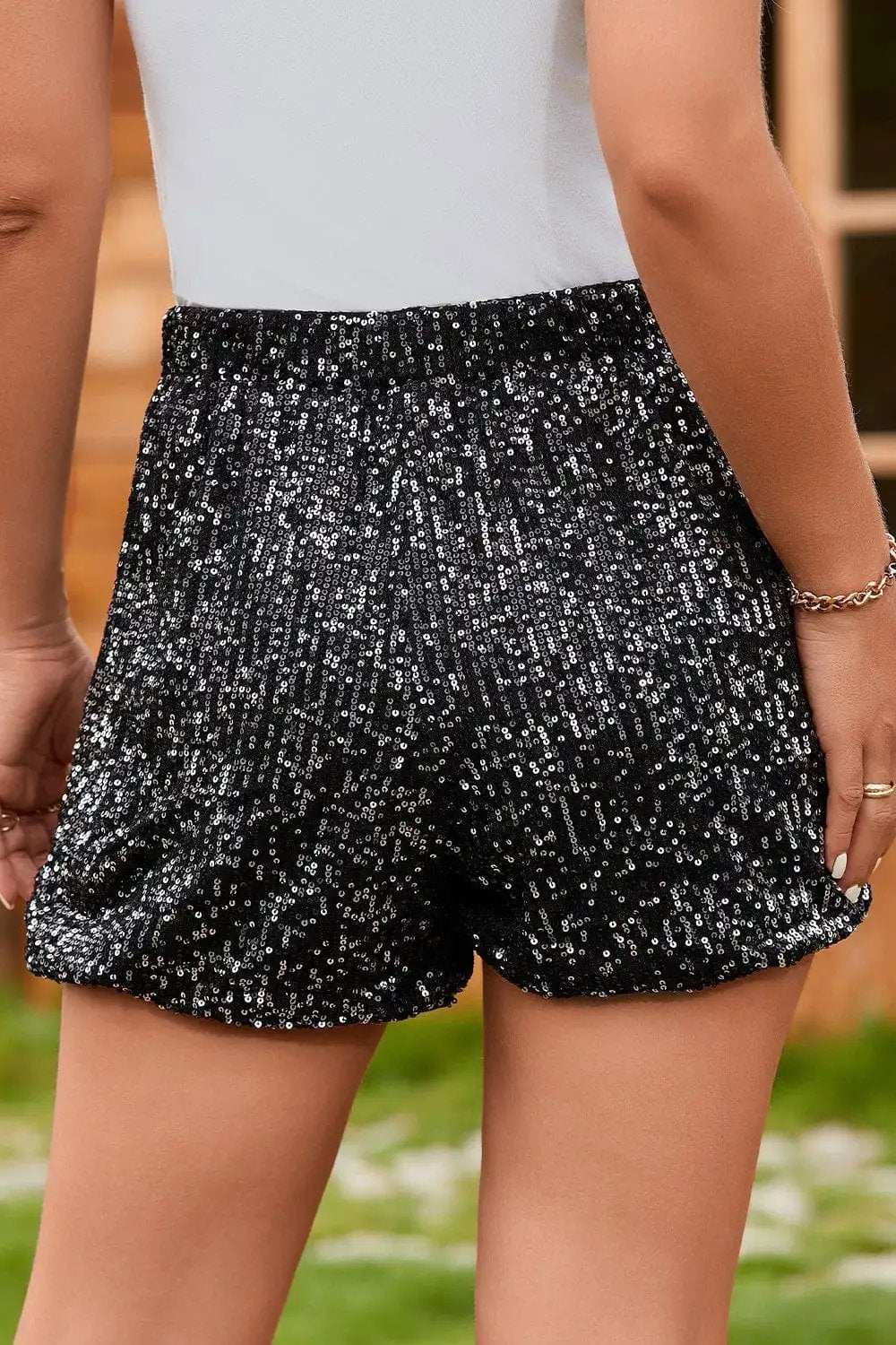 Sequin Elastic Waist Shorts - Trendsi - Flyclothing LLC