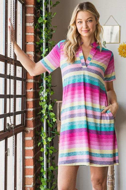 Heimish Full Size Striped Short Sleeve Mini Tee Dress Plus Size - Trendsi - Flyclothing LLC