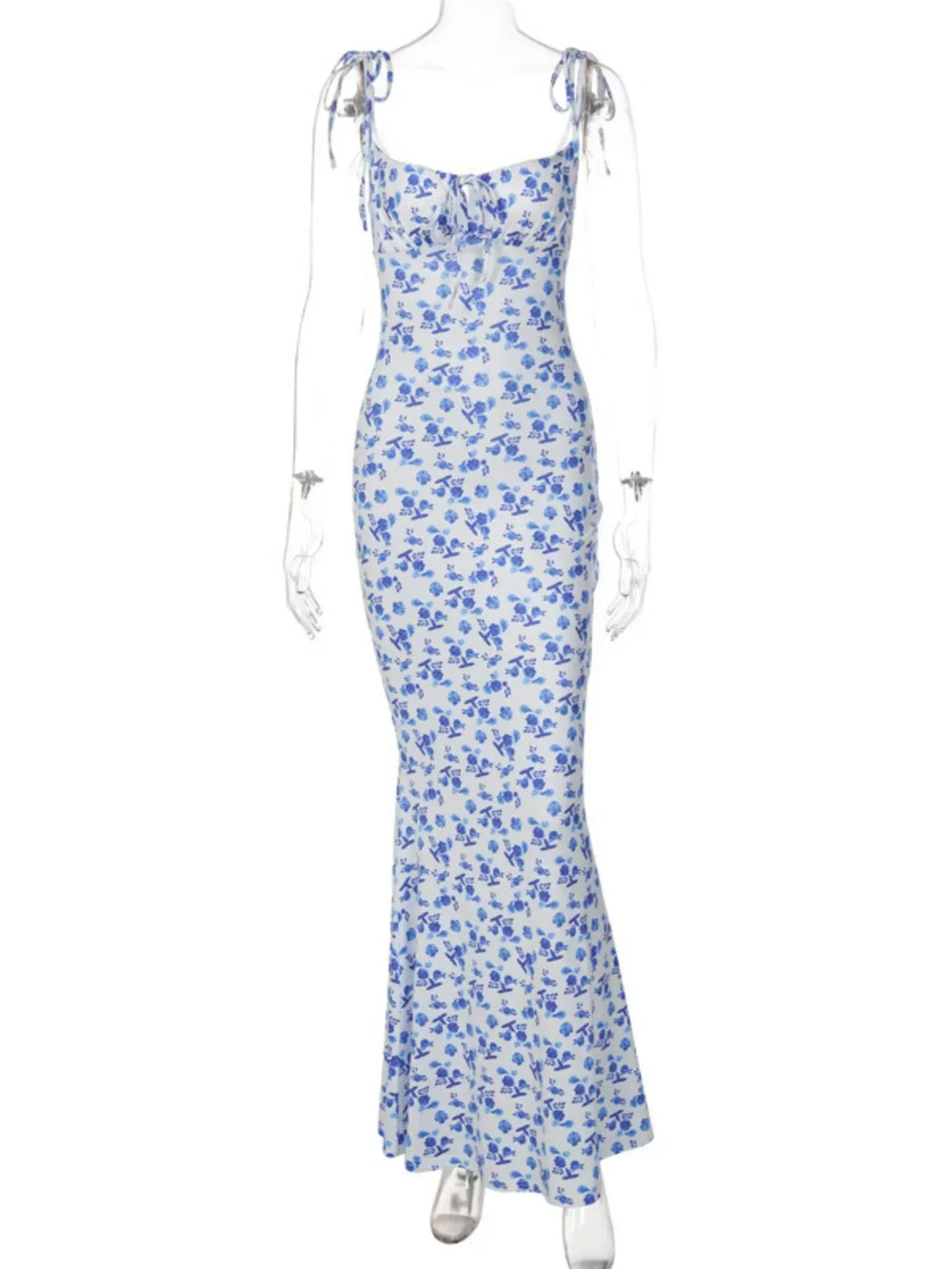 Floral Print Tie Strap Bodycon Maxi Dress - Trendsi - Flyclothing LLC