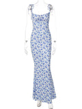 Floral Print Tie Strap Bodycon Maxi Dress - Trendsi - Flyclothing LLC