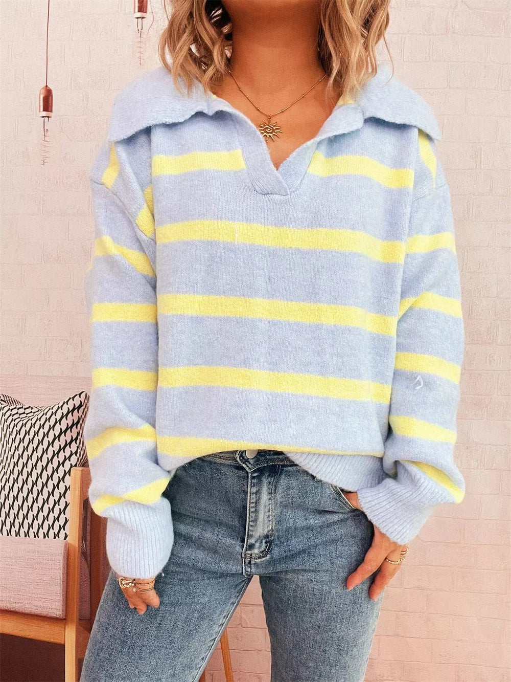 Striped Dropped Shoulder Sweater - Trendsi - Flyclothing LLC