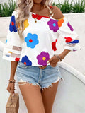 Flower Asymmetrical Neck Blouse - Trendsi - Flyclothing LLC