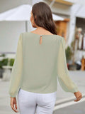 Round Neck Balloon Sleeve Blouse - Trendsi - Flyclothing LLC