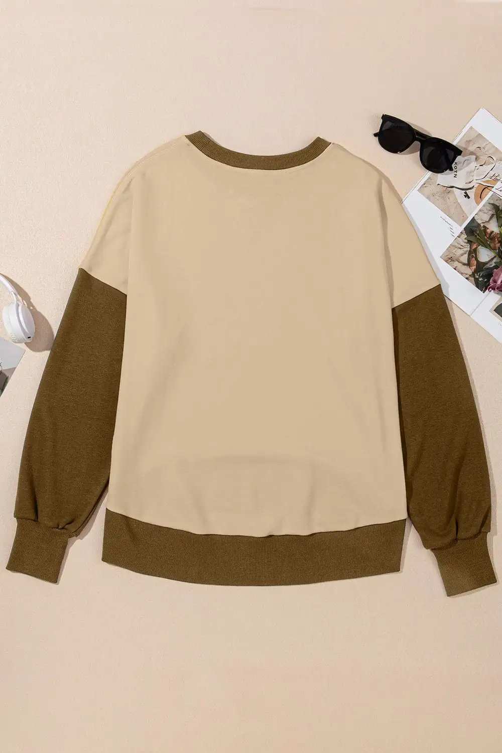 Contrast Round Neck Long Sleeve Sweatshirt - Trendsi - Flyclothing LLC