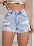 Distressed Raw Hem High Waist Denim Shorts - Trendsi - Flyclothing LLC