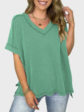 Lovelet Texture V-Neck Half Sleeve T-Shirt - Trendsi - Flyclothing LLC