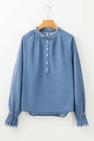 Half Button Long Sleeve Denim Top - Trendsi - Flyclothing LLC