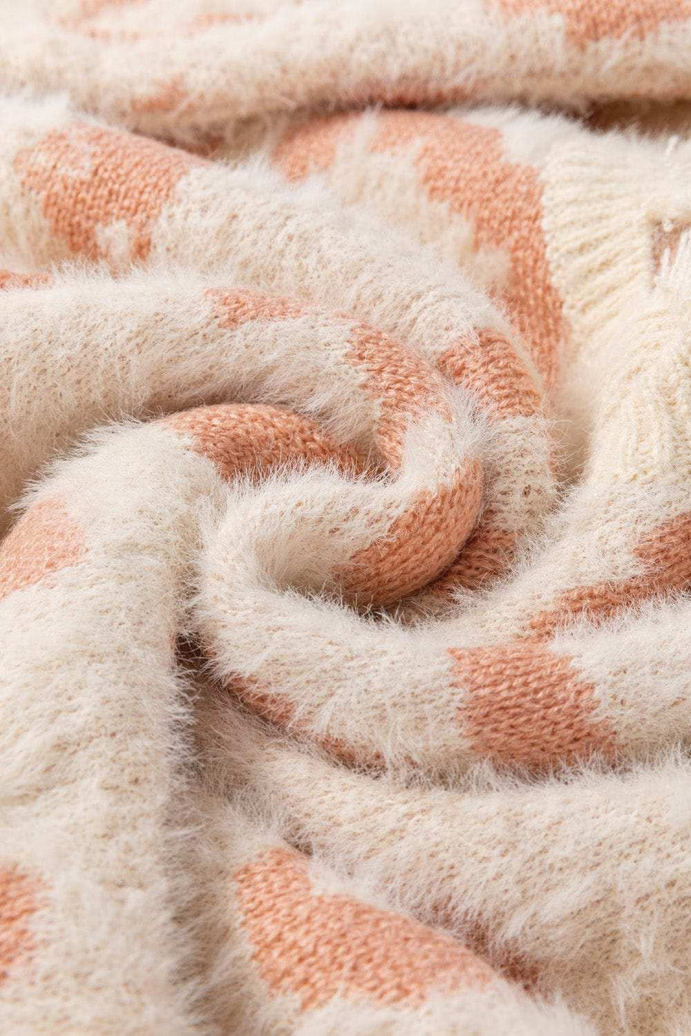 Distressed Trim Leopard V-Neck Sweater - Trendsi - Flyclothing LLC