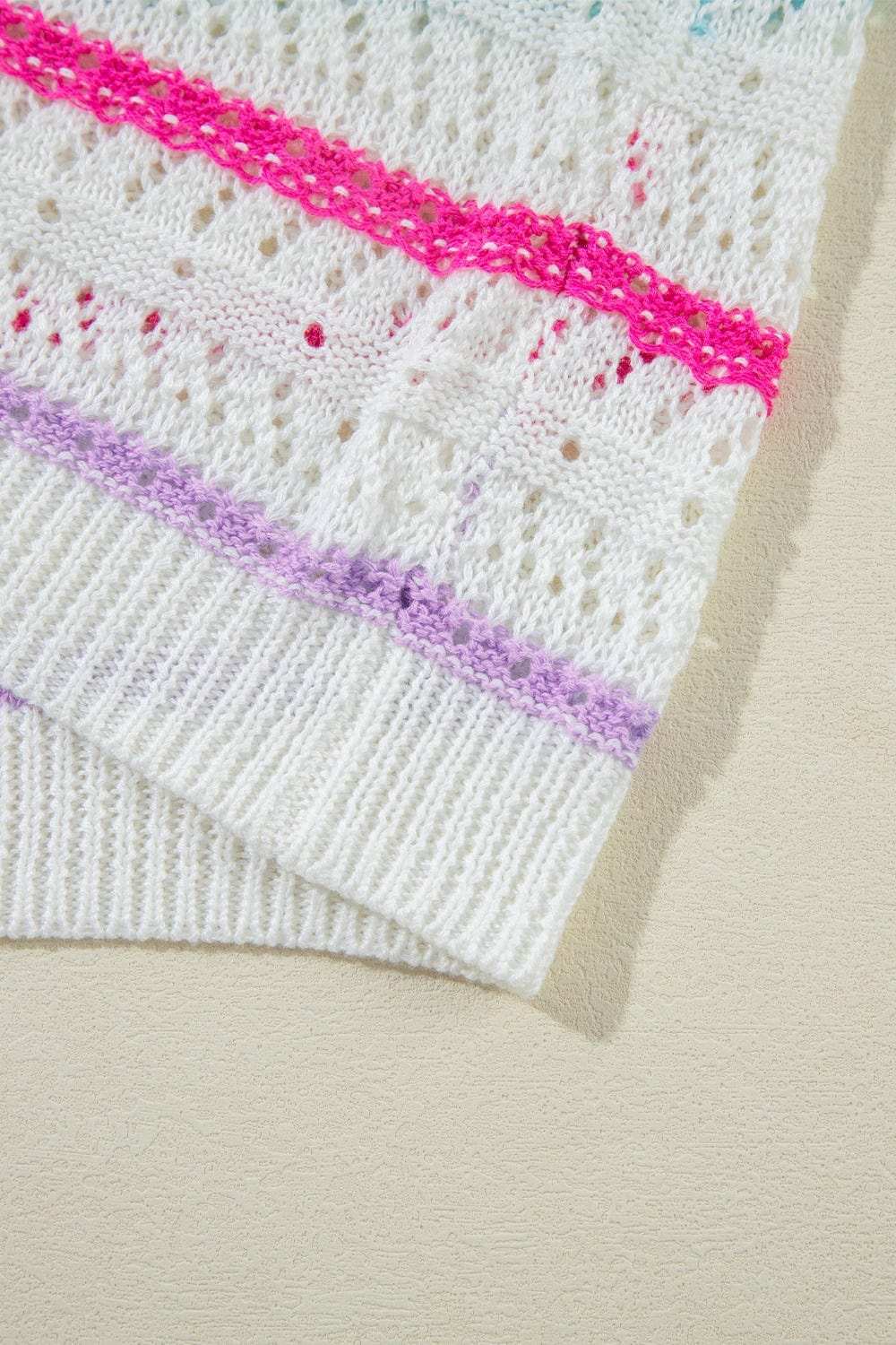 Openwork Striped Long Sleeve Knit Cover Up - Trendsi - Flyclothing LLC