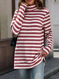 Striped Turtleneck Long Sleeve Knit Top - Trendsi - Flyclothing LLC