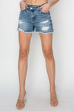 RISEN Stepped Waist Frayed Denim Shorts - Trendsi - Flyclothing LLC