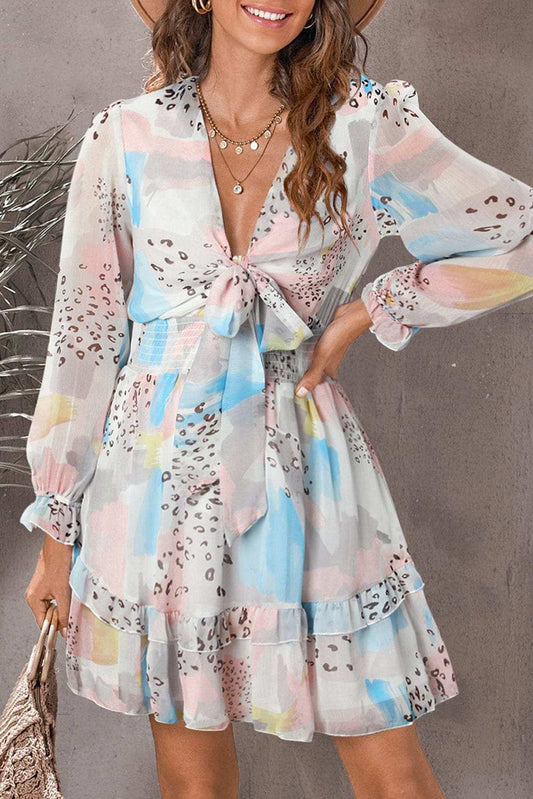 Printed Flounce Sleeve Mini Dress - Trendsi - Flyclothing LLC