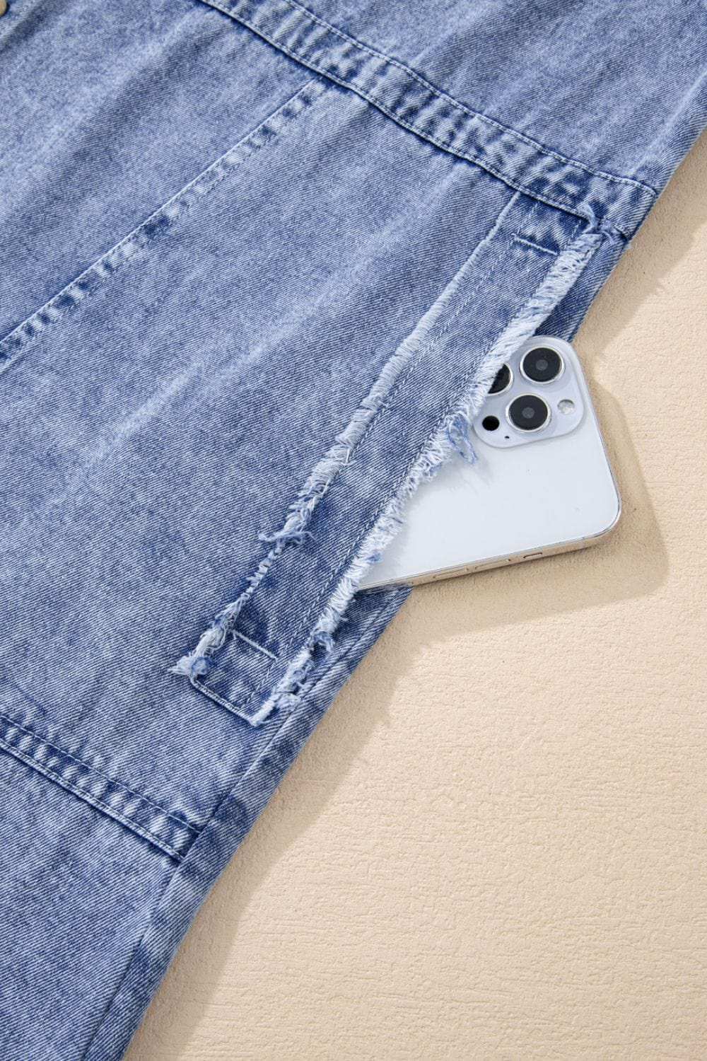 Raw Hem Button Down Long Sleeve Denim Dress - Trendsi - Flyclothing LLC