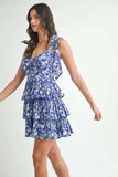 MABLE Floral Print Shoulder Tie Layered Mini Dress - Trendsi - Flyclothing LLC