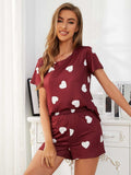 Heart Round Neck Top and Shorts Lounge Set - Trendsi - Flyclothing LLC