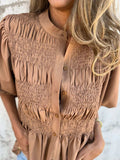 Full Size Smocked Puff Sleeve Blouse Plus Size - Trendsi - Flyclothing LLC