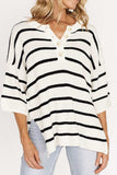 Stripe Drop Shoulder Side Slit Knit Top - Trendsi - Flyclothing LLC