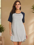 Round Neck Short Sleeve Contrast Lounge Dress - Trendsi - Flyclothing LLC